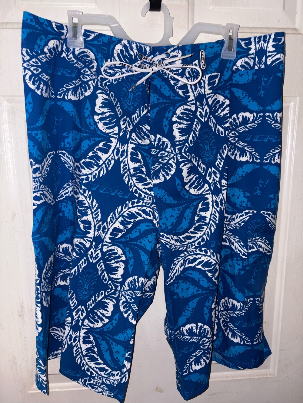 Teri Jon Blue and White Tropical Print Kids Shorts